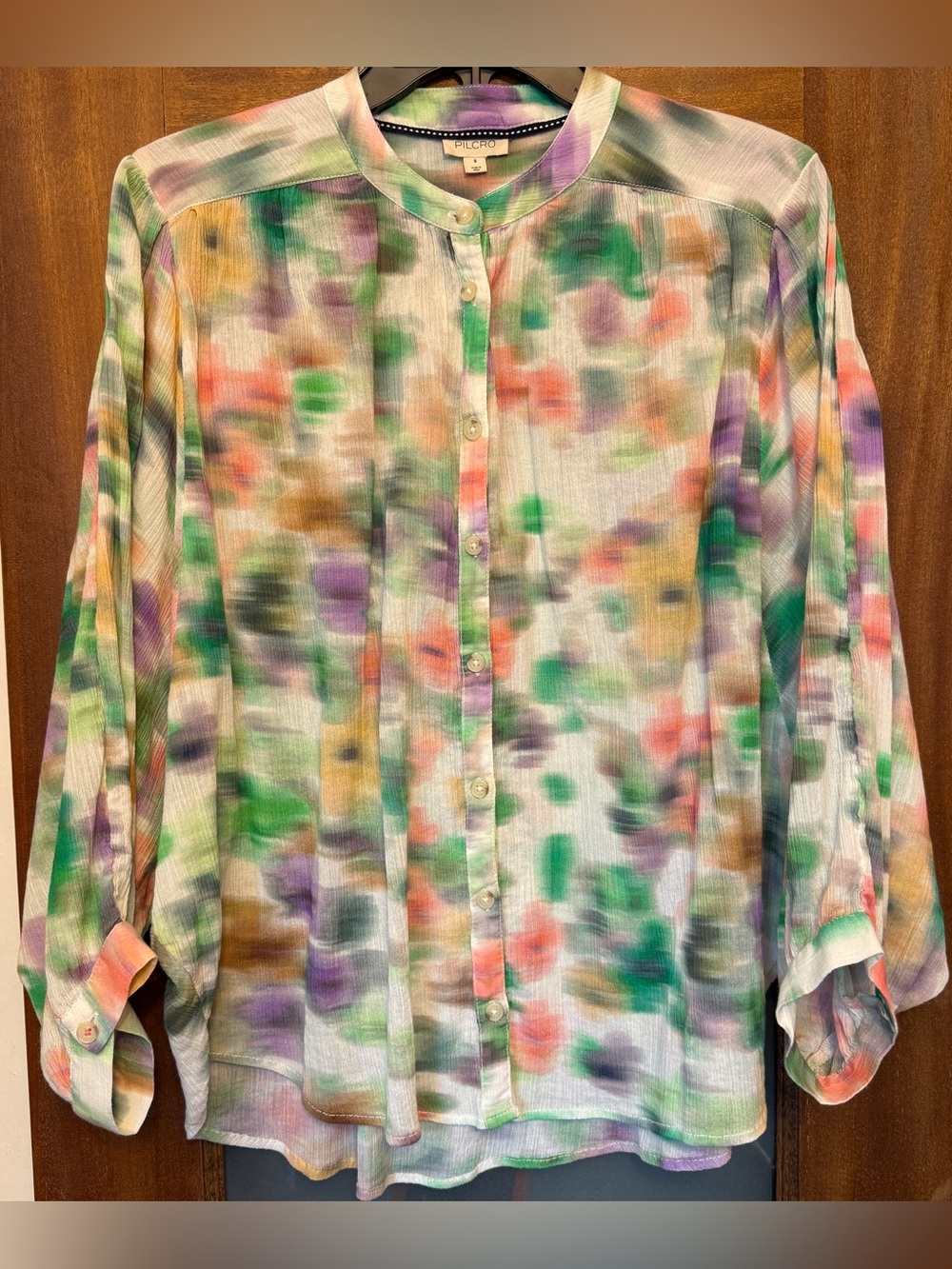 Anthropologie Pilcro “Sidney” Batwing 3/4 Sleeve Watercolor Print Cotton Blouse